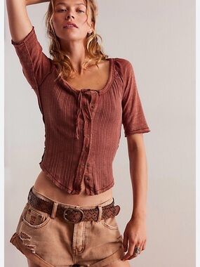 Free People We The Free Daisy Rust Copper Ribbed Scoop-Neck Crop Top